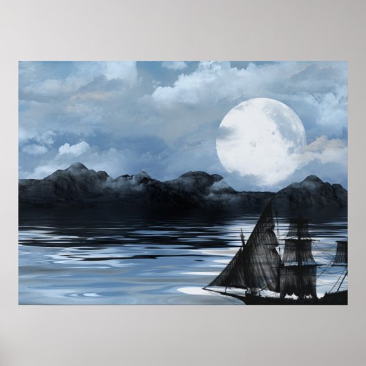 Phantom Pirate Ship at Night Poster (Voorkant)