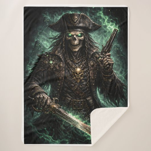 Phantom Pirate Skull – Dark Fantasy Reaper Fleece Sherpa Deken (Voorkant)