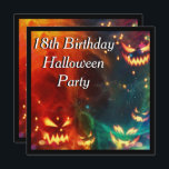 Phantom Pumpkins 18th Birthday Party Kaart<br><div class="desc">Spooky, ghoulish phantom pumpkins 18th Birthday party uitnodigingen voor mannen. De voorkant van deze coole uitnodiging heeft een gedrukt afbeelding van 4/4 fantoompompoenen met enge gezichten op een gekleurde ruimte/universum achtergrond met een zwarte rand. Het omgekeerde heeft de zelfde gedrukte afbeeldingen met genoeg ruimte voor u om met uw gebeurtenisdetails...</div>