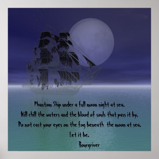 Phantom Ship onder volle maannacht. Poster (Voorkant)