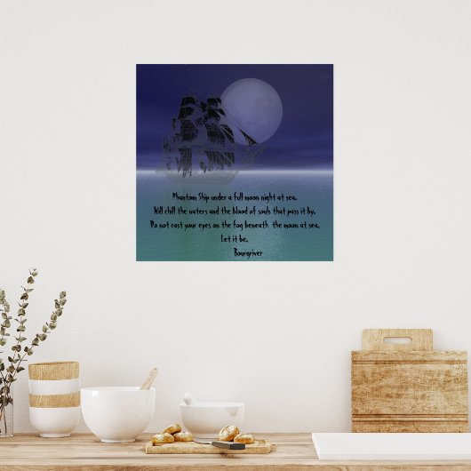 Phantom Ship onder volle maannacht. Poster (Keuken)