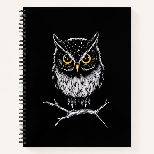 Phantom Uil Minimalistische Lijnkunst Notitieboek (Voorkant)