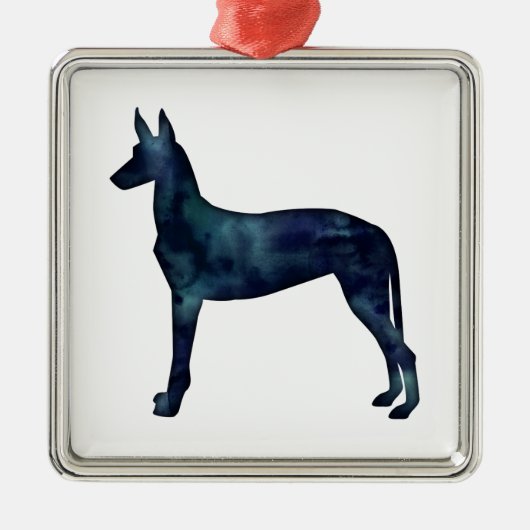 Pharaoh Hound Black Waterverf Silhouette Metalen Ornament (Voorkant)