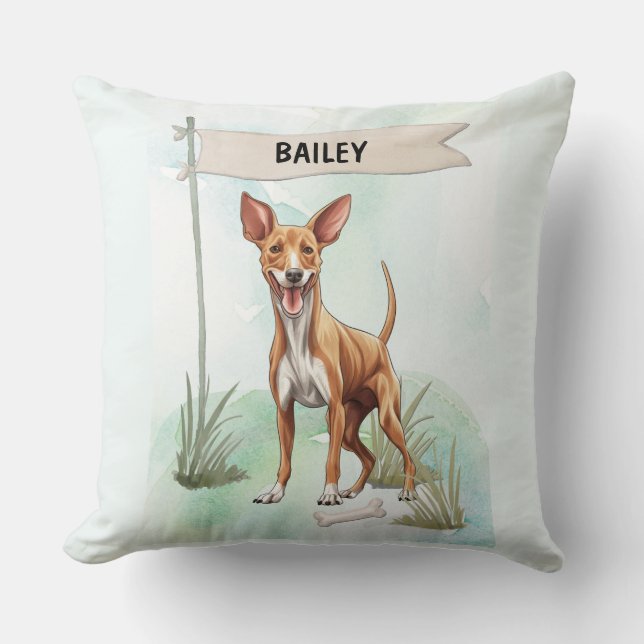 Pharaoh Hound Watercolor Personalized Dog Kussen (Voorkant)