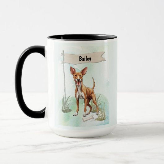 Pharaoh Hound Watercolor Personalized Dog Mok (Links)