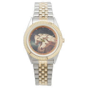 Pharaoh's Chariot White Arabian Horses Horloge