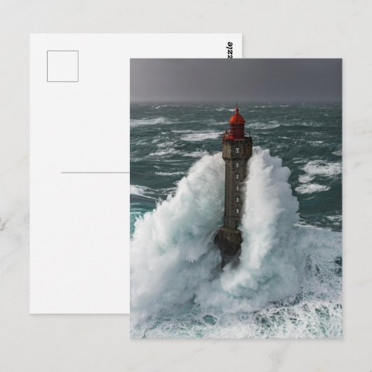 Phare de la Jument tempête Finistère Frankrijk Briefkaart (Voorkant / Achterkant)