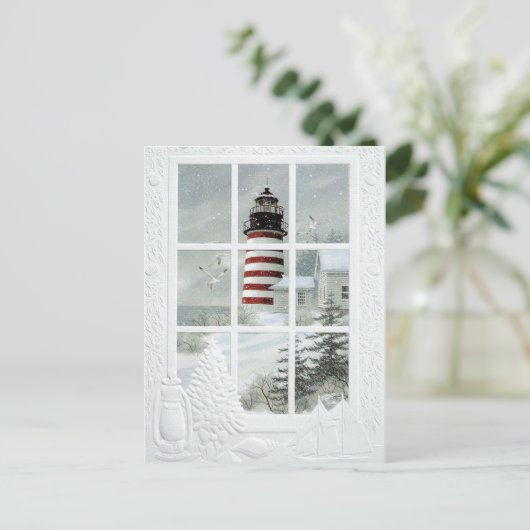 Phare sous la neige briefkaart (Staand voorkant)