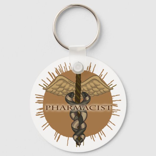 Pharmacist Caduceus custom name key chain Sleutelhanger (Voorkant)