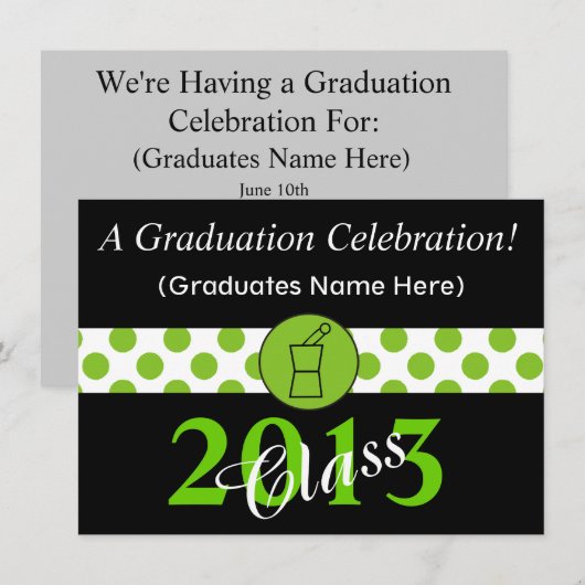 Pharmacist Graduation Invitation Green Black Kaart (Voorkant / Achterkant)