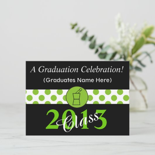 Pharmacist Graduation Invitation Green Black Kaart (Staand voorkant)