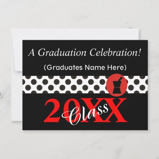 Pharmacist Graduation Invitations Black and Red Kaart (Voorkant)