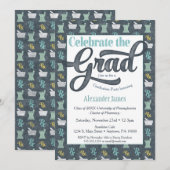 Pharmacist Graduation Party Invitation Gray Aqua Kaart (Voorkant / Achterkant)