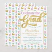 Pharmacist Graduation Party Invitation roze Gold Kaart (Voorkant / Achterkant)