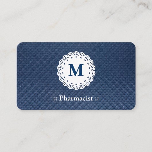 Pharmacist Lace Monogram Blue Patroon Visitekaartje (Voorkant)
