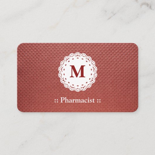 Pharmacist Lace Monogram Maroon Visitekaartje (Voorkant)