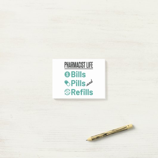 Pharmacist Life Bills Pills and Refils Post-it® Notes (Op bureau)