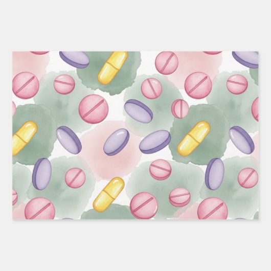 Pharmacist Pink Pill Boho Feather Wrapping Paper (Voorkant)