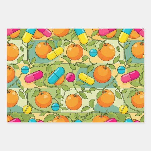 Pharmacist Retro Citrus RX Pattern Wrapping Paper (Voorkant 3)