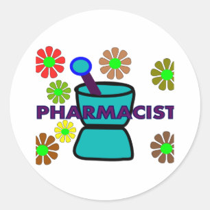 "Pharmacist" Retro Flowers T-Shirts & Gifts Ronde Sticker
