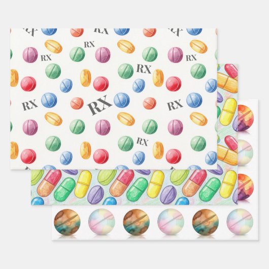 Pharmacist Watercolor Pill RX Wrapping Paper (Set)