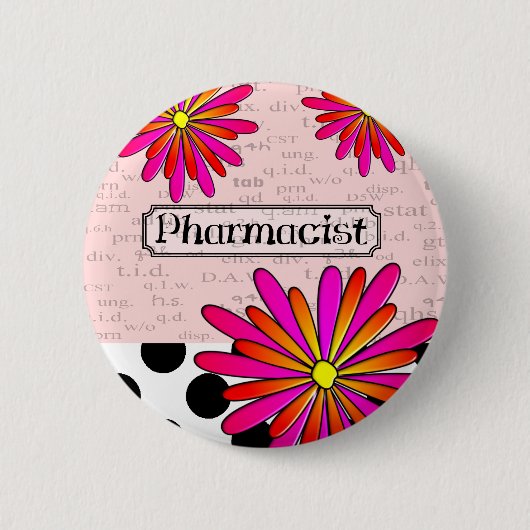 Pharmacist Whimsical Flowers Ronde Button 5,7 Cm (Voorkant)