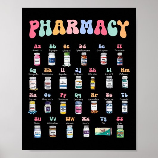 Pharmacy Alphabet Doctor of Pharmacy Tech Medicine Poster (Voorkant)