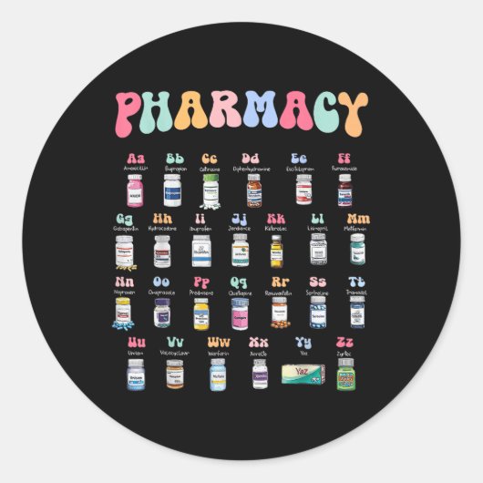 Pharmacy Alphabet Doctor of Pharmacy Tech Medicine Ronde Sticker (Voorkant)