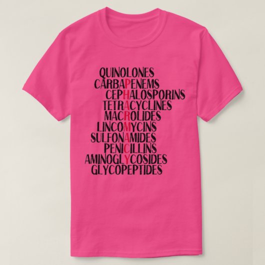 Pharmacy antibiotic classes t-shirt (Design voorkant)