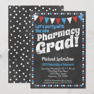 Pharmacy Graduation Party Invitation Red Blue Kaart