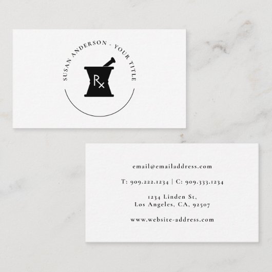 Pharmacy Mortar Pestle Logo Visitekaartje (Voorkant / Achterkant)