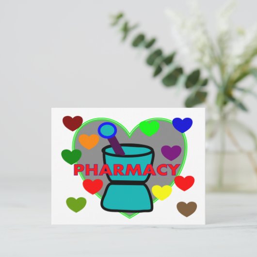 "PHARMACY" Multi-Color Hearts Briefkaart (Staand voorkant)