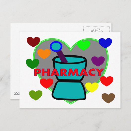 "PHARMACY" Multi-Color Hearts Briefkaart (Voorkant / Achterkant)
