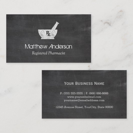 Pharmacy Symbol Mortar en Pestle - Chalkboard Visitekaartje (Voorkant / Achterkant)