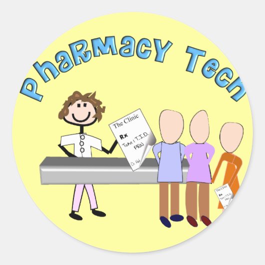 Pharmacy Tech Gifts Stick People Design Ronde Sticker (Voorkant)