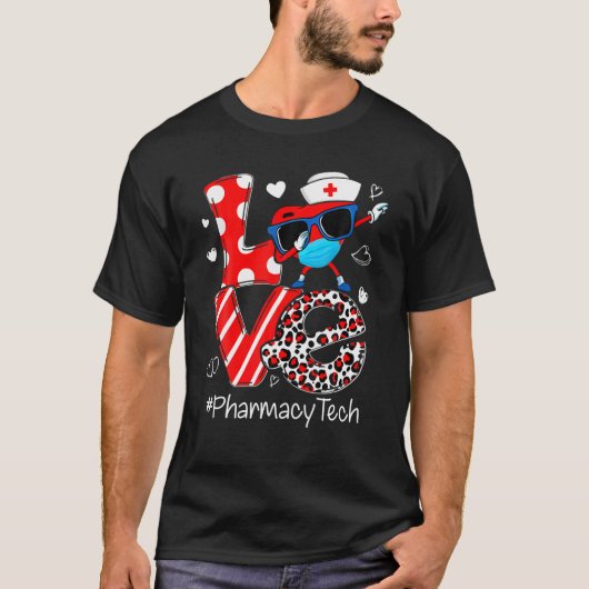 Pharmacy Tech Love Valentijnsdag Leopard Dabbing T-shirt (Voorkant)