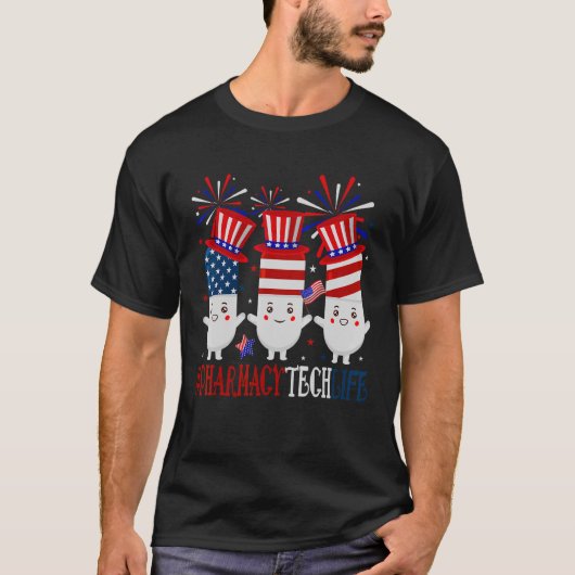 Pharmacy Tech Pills American Patriotic op 4 juli T-shirt (Voorkant)
