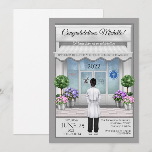 PharmD Doctor Medical Afstuderen Uitnodiging (Voorkant / Achterkant)