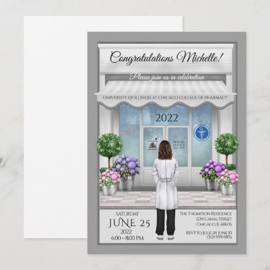 PharmD Doctor Medical Afstuderen Uitnodiging (Voorkant / Achterkant)