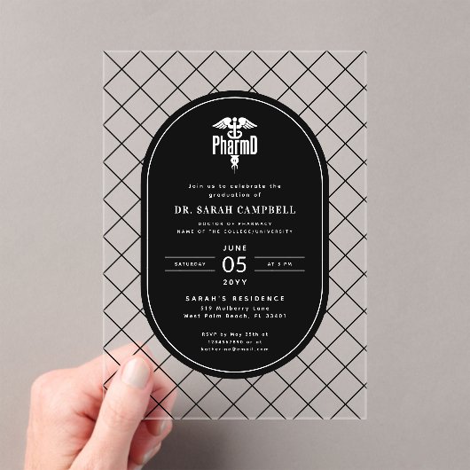 PharmD Doctor of Pharmacy Afstuderen Check Pattern Acryl Uitnodigingen (Insitu (Draagbaar))