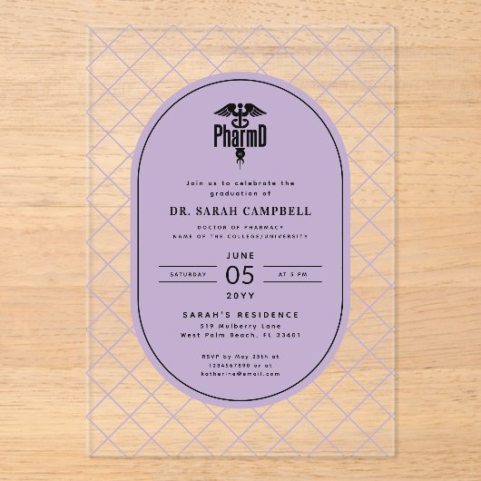 PharmD Doctor of Pharmacy Afstuderen Check Pattern Acryl Uitnodigingen (Voorkant)