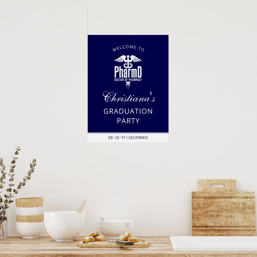 PharmD Navy Blauw Wit Afstudeerder Party Welkomstb Poster (Keuken)