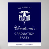 PharmD Navy Blauw Wit Afstudeerder Party Welkomstb Poster (Voorkant)