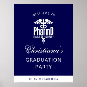 PharmD Navy Blauw Wit Afstudeerder Party Welkomstb Poster