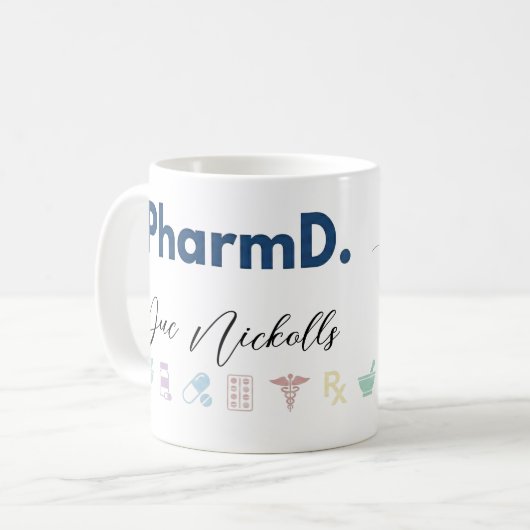 PharmD Personalized Mug | Minimal Modern Pharmacis Koffiemok (Voorkant links)