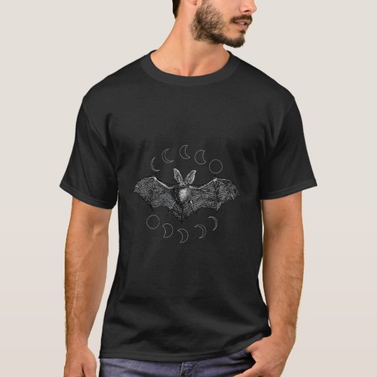 Phases of the Moon Vampire Bat Gothic Lunar Witch T-shirt (Voorkant)