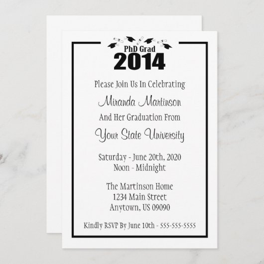 PhD Afstudeerder 2014 Afstuderen Uitnodiging (Zwar (Voorkant / Achterkant)