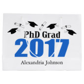 PhD Afstudeerder 2017 Afstuderen Gift Bag (blauw) Groot Cadeauzakje (Achterkant)