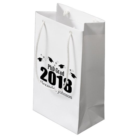 PhD Afstudeerder 2018 Afstuderen Gift Bag (zwart) Klein Cadeauzakje (Achterkant Gekanteld)