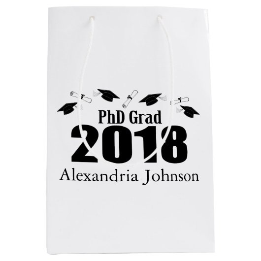 PhD Afstudeerder 2018 Afstuderen Gift Bag (zwart) Medium Cadeauzakje (Voorkant)